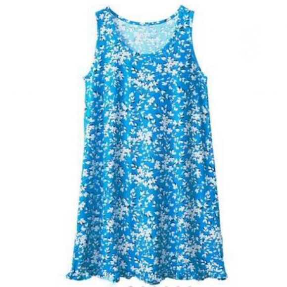 Draper James Ruffle Nightie Nightgown Blue White Leaf Print Plus Size 16-22 New - Picture 2 of 5